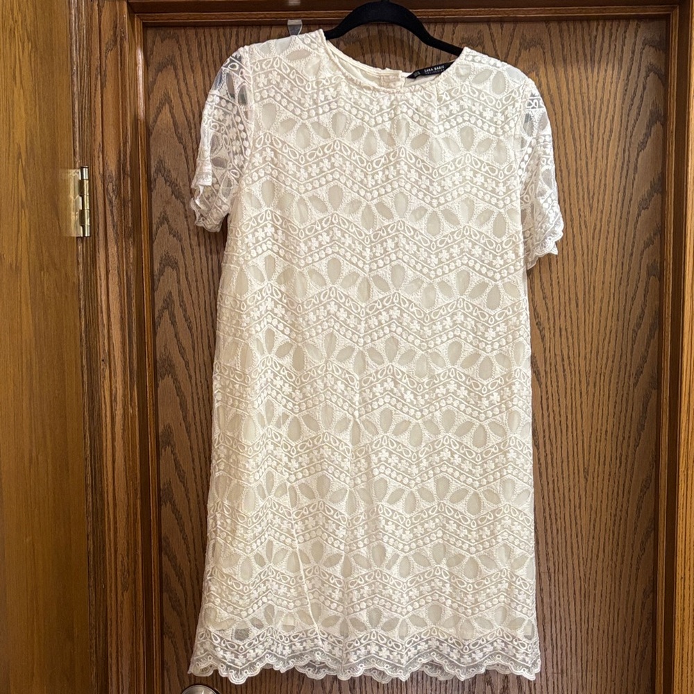 Zara Basic Cream Lace Dress